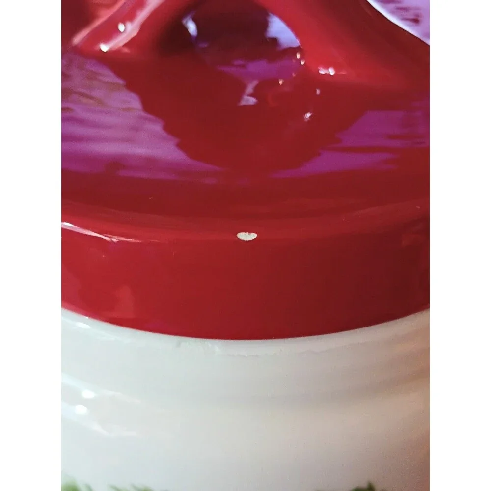 Merry Christmas Cookie Jar/Canister With Red And White Camper And Dog